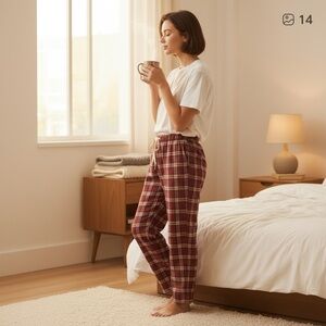 Eddie Bauer Plaid Flannel Pajama Bottom Pant Red & Pink Tones Size S #1855